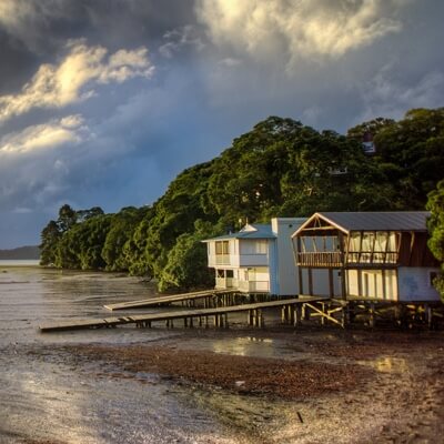 sunrise view of a beach house