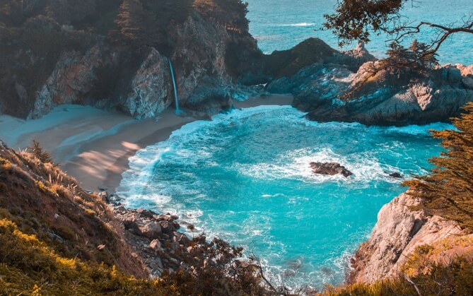 looking down on a grotto